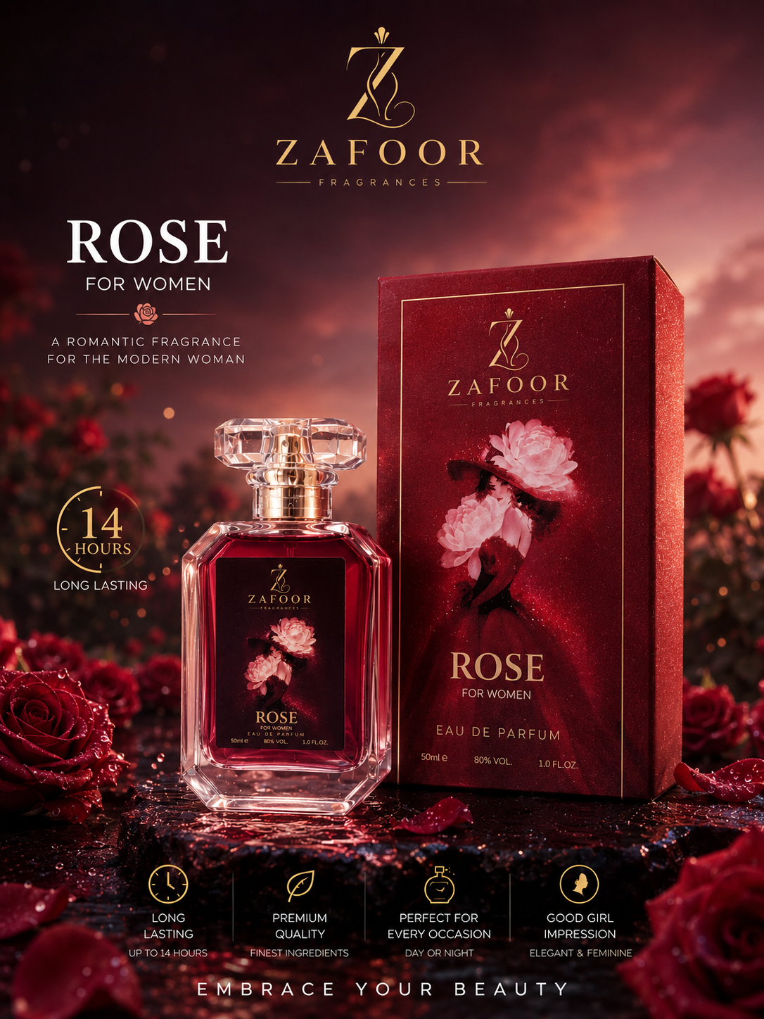 Zafoor Fragrance Rose Eau De Parfum For Women – 50ml